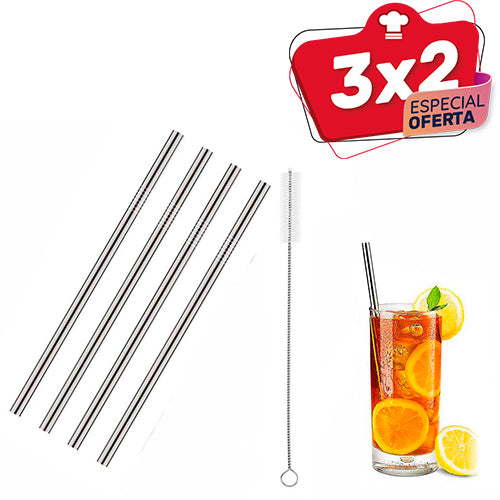 Juego de popotes Recto Acero Inoxidable