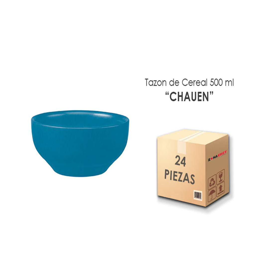 Tazon de Cereal de 500 ml Sar 10 Semi Matte Azul Chauen Caja C/24 Piezas CNS