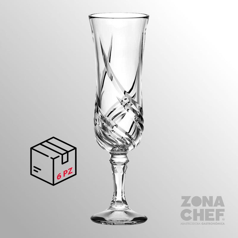 Set Con 6 Piezas Copa De Vidrio Labrada Flauta Vercelli 155 ml