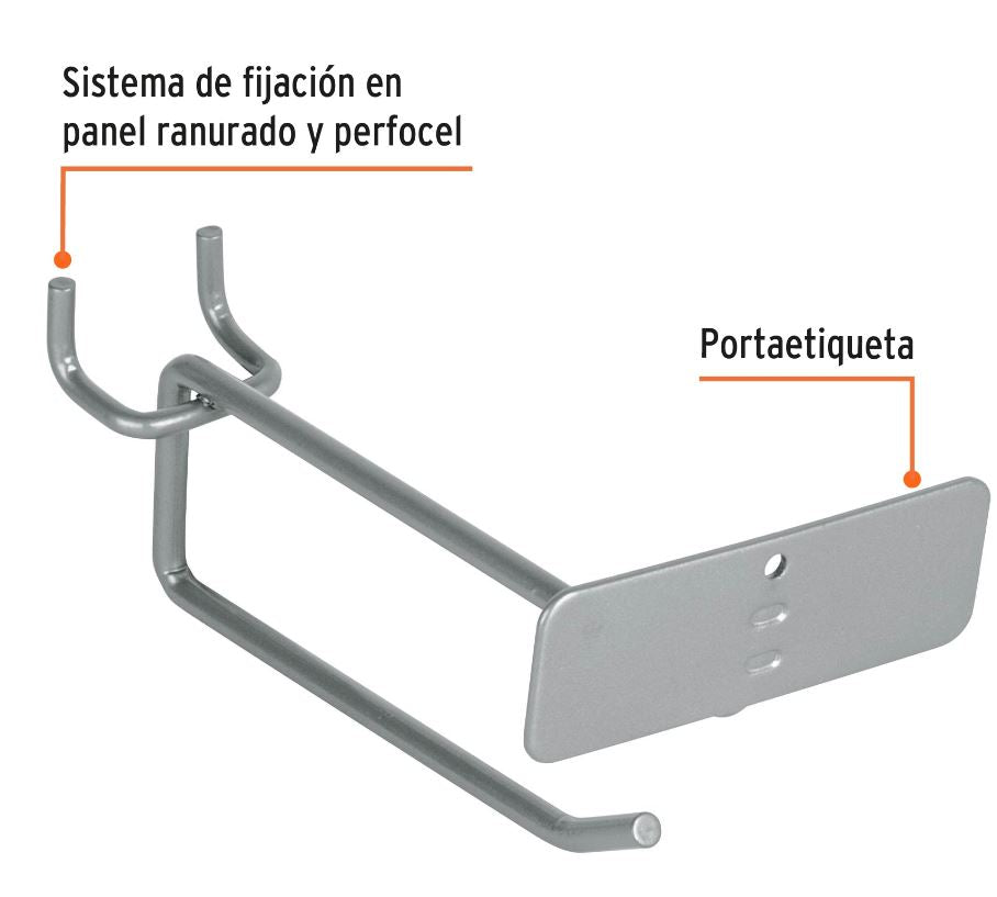 Gancho recto 4" con portaetiqueta para perfocel y ranurado