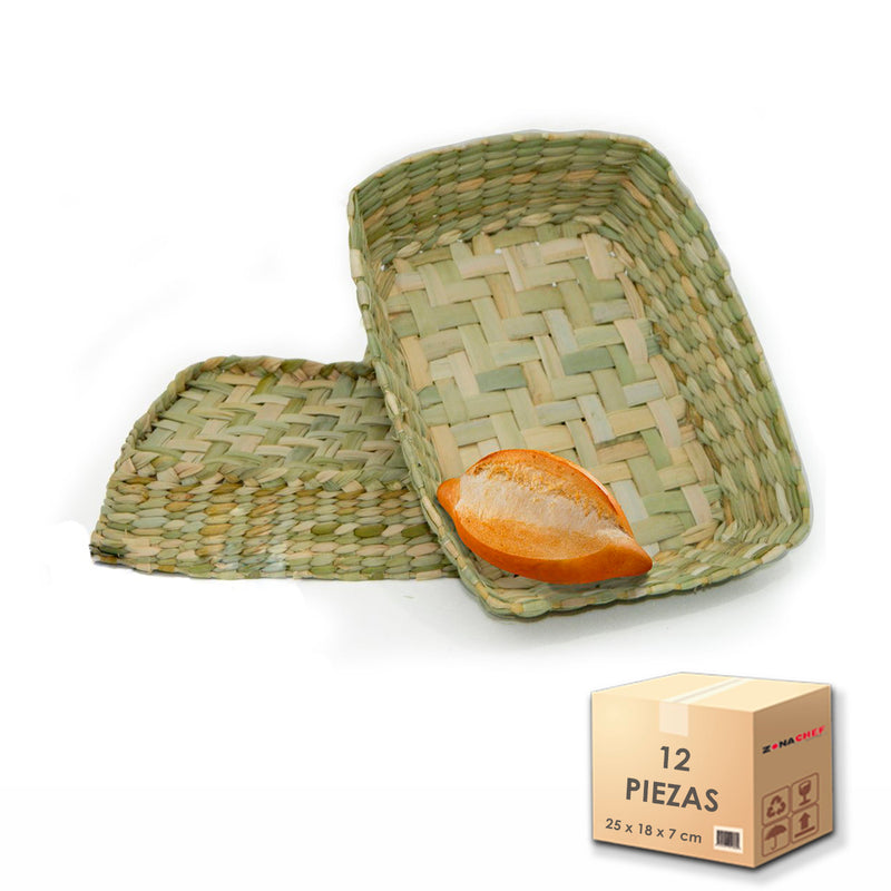Panera Rectangular de Palma 22x24 x 7 cm 3 PIEZAS color Natural Artesanal