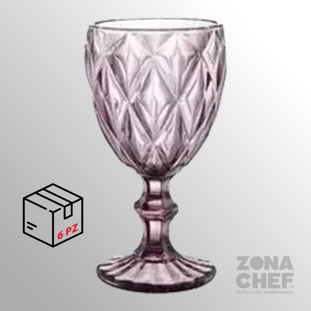 Juego 6 Copas Vino Agua Cristal Labrado Vidrio Vintage Pink VCT