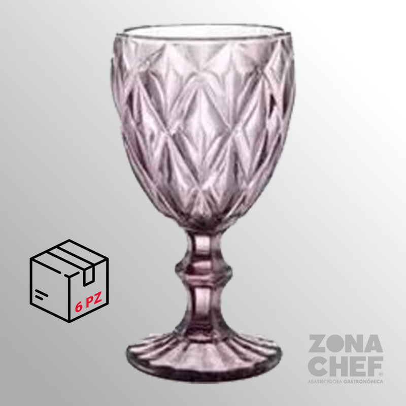 Juego 6 Copas Vino Agua Cristal Labrado Vidrio Vintage Pink VCT