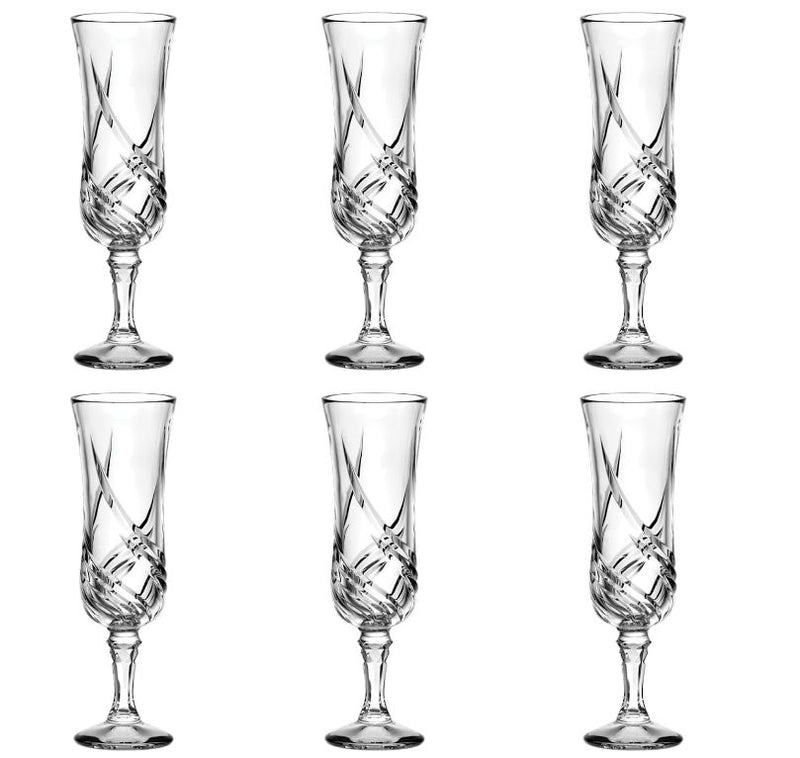 Set Con 6 Piezas Copa De Vidrio Labrada Flauta Vercelli 155 ml