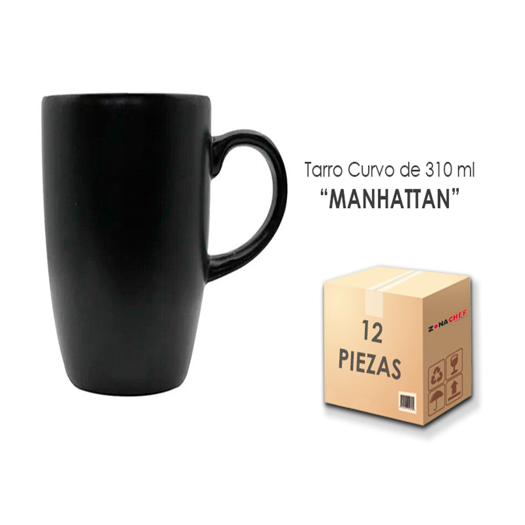 Tarro Curvo de 310 ML Semi Matte Negro Manhattan Caja C/12 Piezas CNS