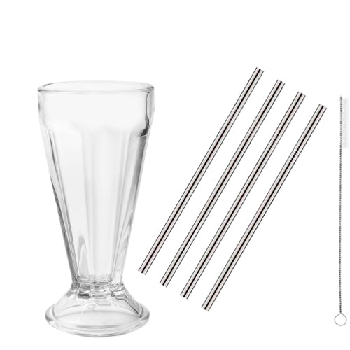 Copa Coctelera de Cristal Caja con 12 Piezas + 3 Paquetes de Popotes de 4 piezas y limpiador