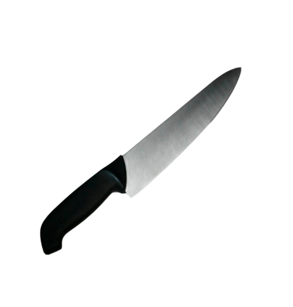 Cuchillo Chef  de 8" Filo Oblicuo 1/2 Hoja Mango de Plastico Negro TRV