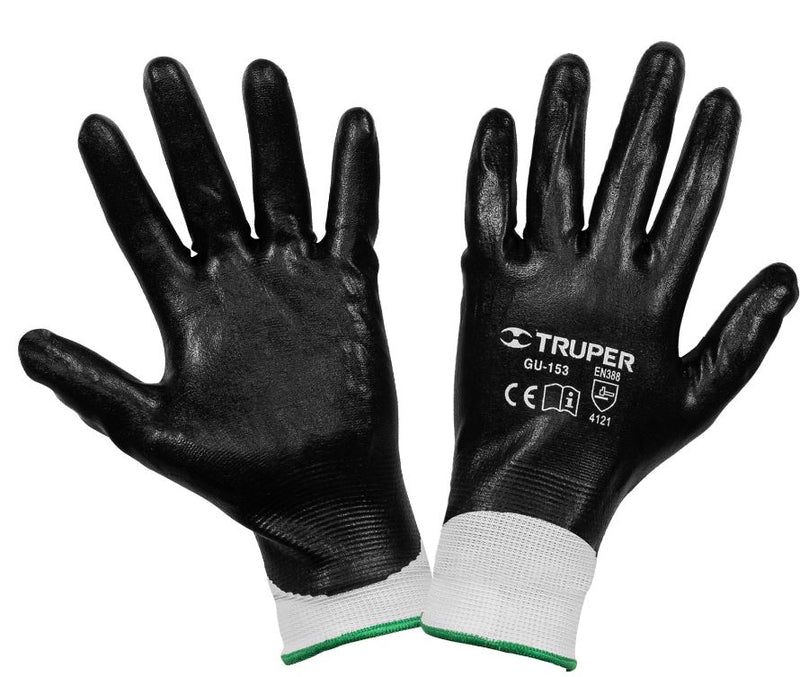 Guantes de poliéster recubiertos de nitrilo Grande