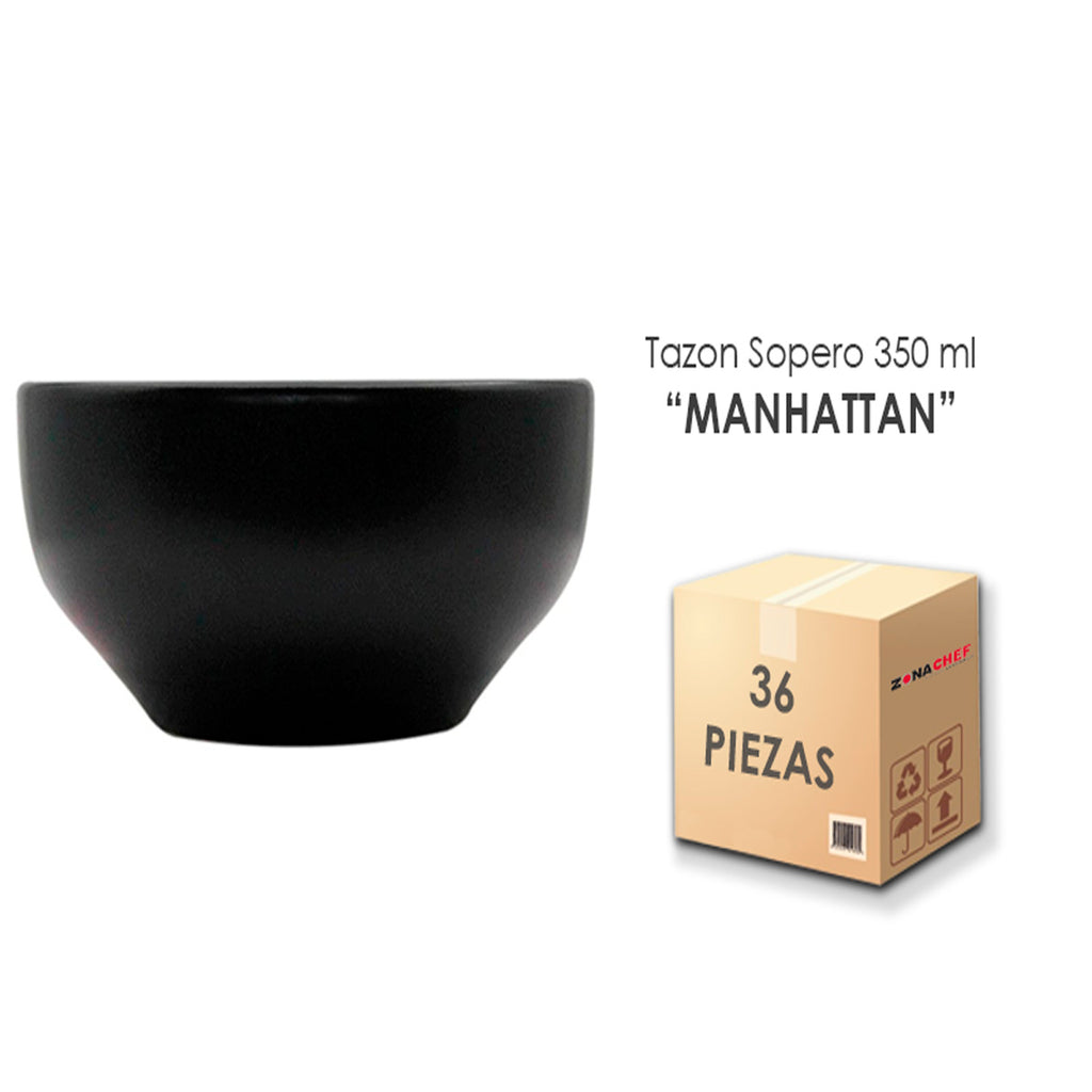 Tazon Sopero 350 ML Semi matte Negro Manhattan Caja C/36 Piezas CNS