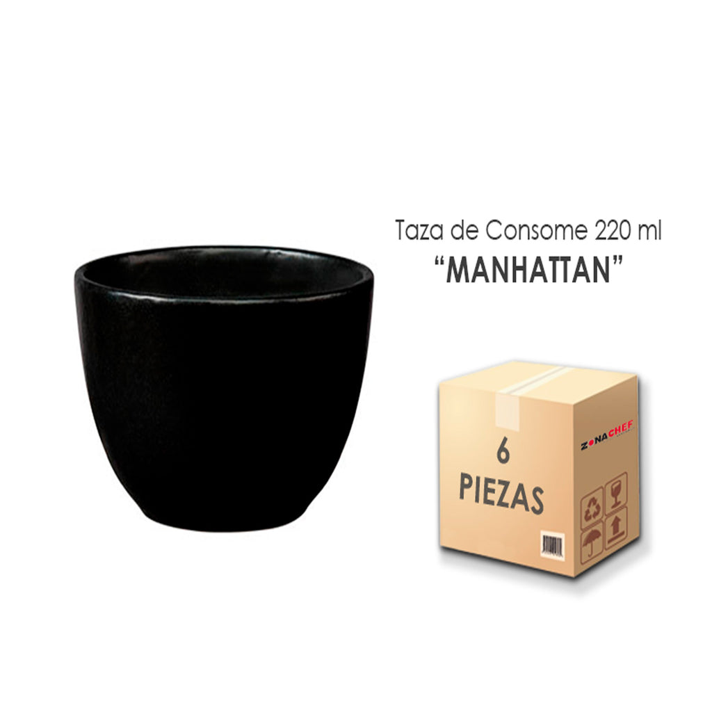 Taza Consome  220 ML Sar-10 Semi Matte Negro Manhattan Caja C/6 Piezas CNS