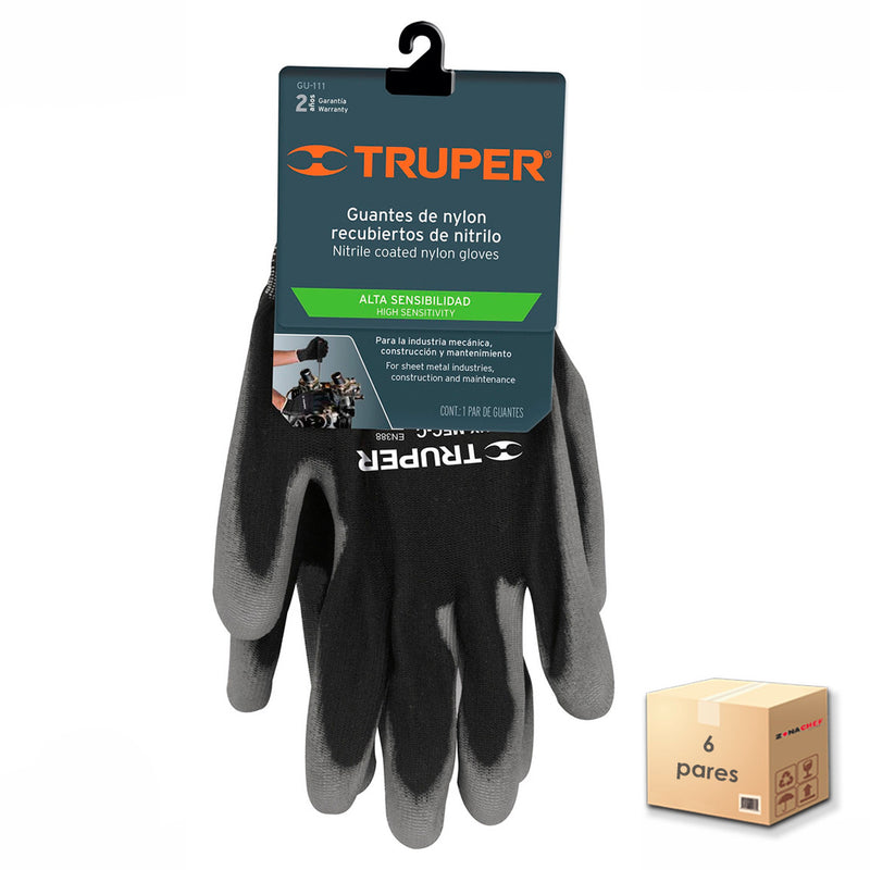 Guantes Medianos de Nylon con Recubrimiento de Poliuretano Caja con 6 Pares TPR