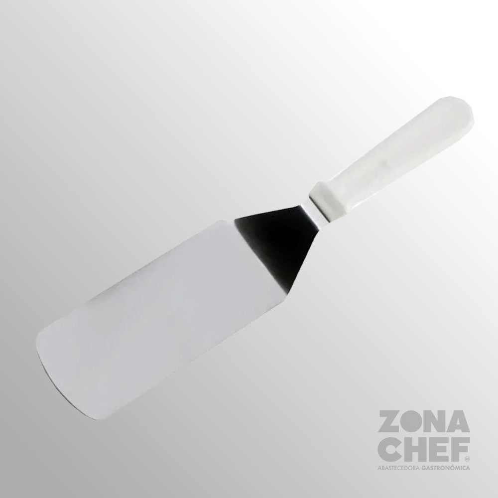 Volteador Hamburguesa 8x3" Mango Blanco de Plástico TRV