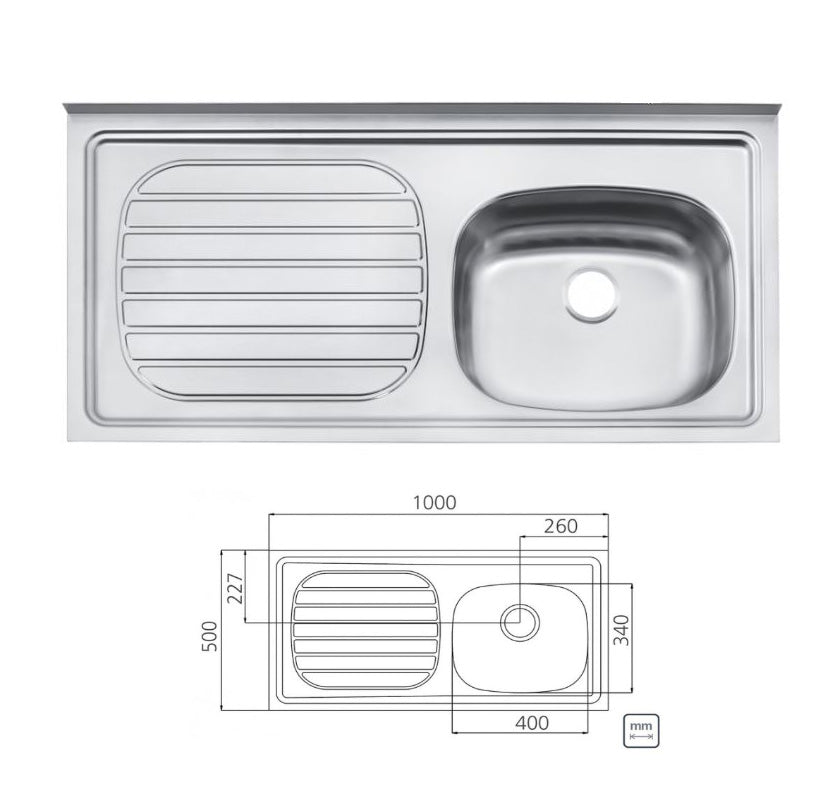 * Tarja/Fregadero Tramontina 100 x 50 Izquierdo en Acero Inox *