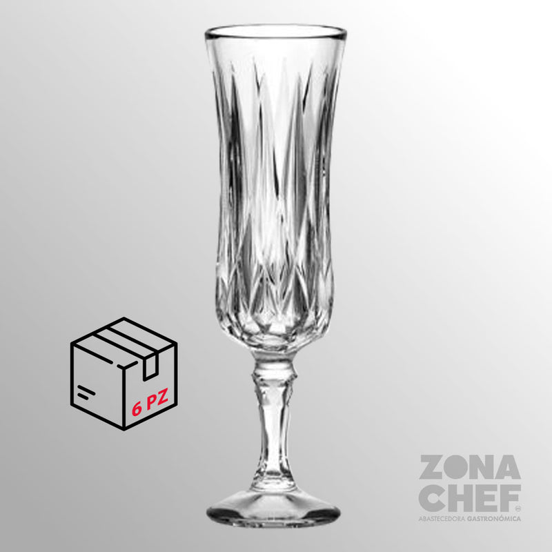 Set 6 Piezas Copa De Vidrio Labrada Flauta Vicenza 155 Ml