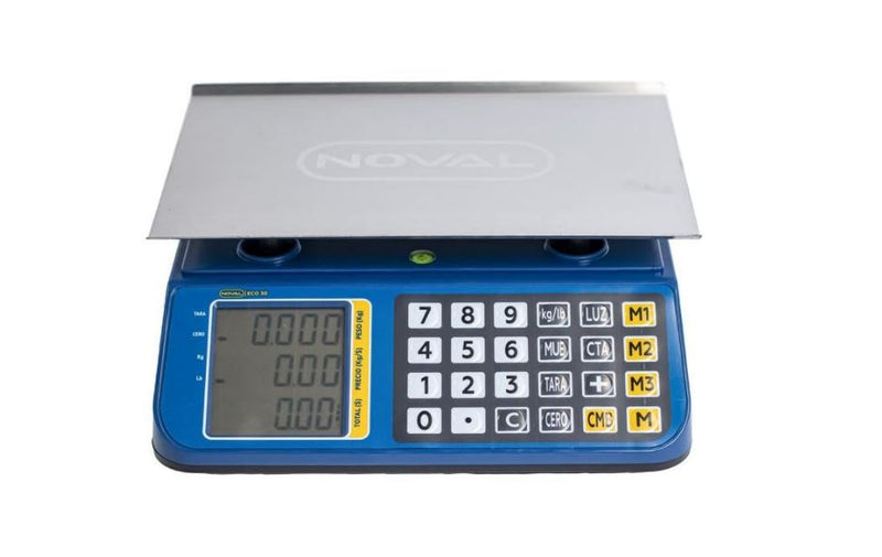 Báscula Digital Comercial Noval ECO-30 Azul 30 kg Capacidad, 2 g Precisión, Pantalla LCD, Batería Recargable