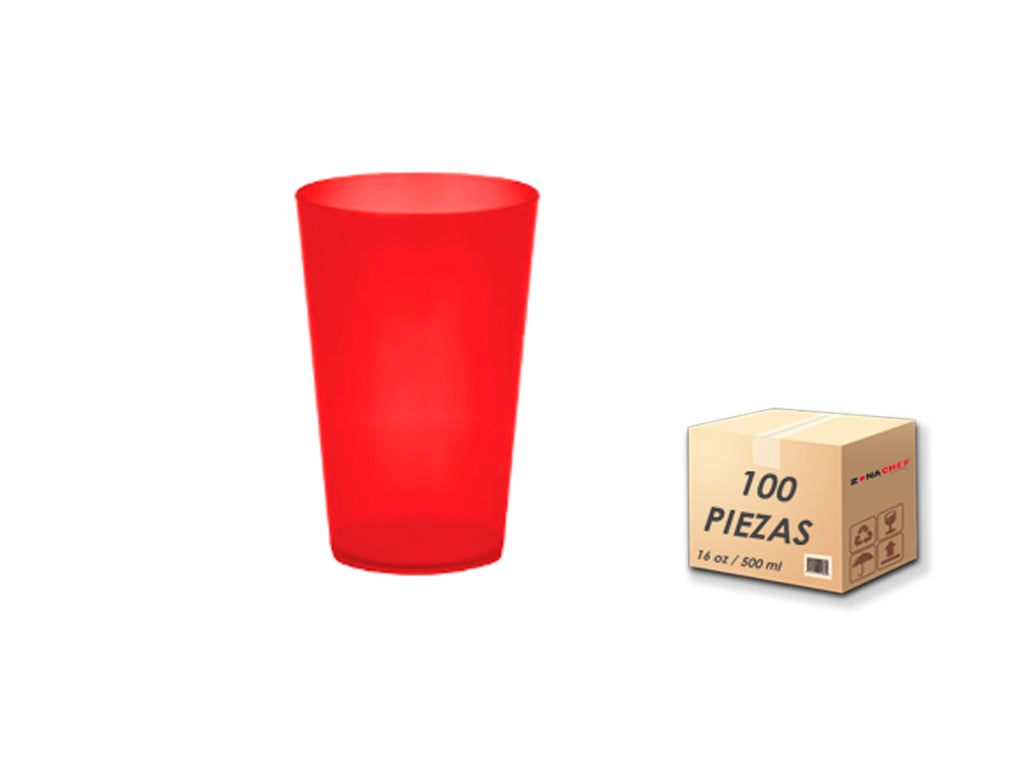 Vaso Mini Jumbo Traslúcido Polipropileno de 16 Oz Rojo c/100 Pzas Tcp