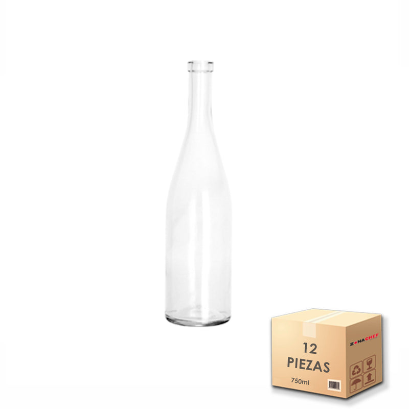 Botella Borgoñera de 750ml de Cristal con Rosca Caja de 12 pzas Vcl