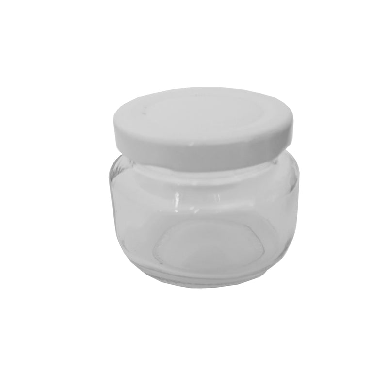 Tarro Onjus Jar de 2oz de Cristal Caja de 12 pzas con Tapa Blanca Lp