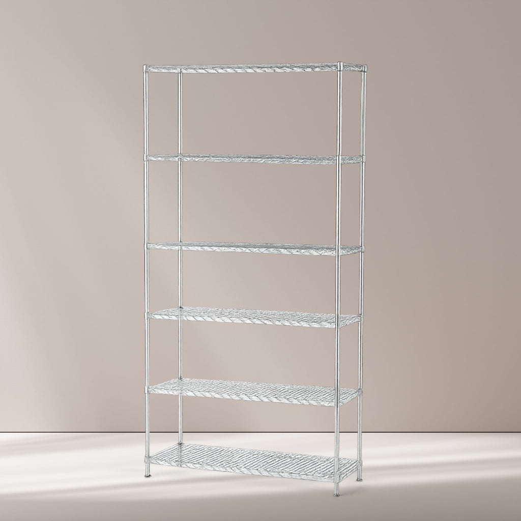 Estante Rack Cromado de 6 Niveles-4 Regatones-4 Ruedas 193x121.9x45.7 cm CT