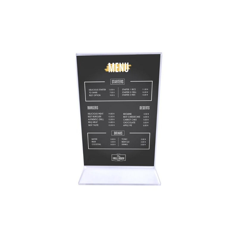 Exhibidor para Tarjeta Menu en Acrilico de 8.5X11 pg BWTH