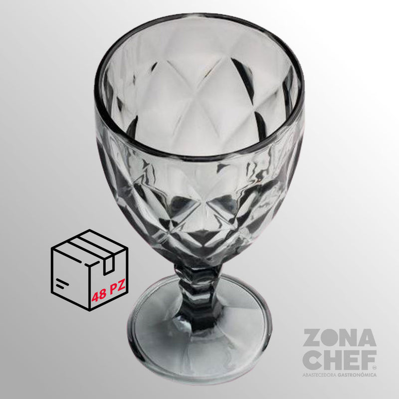 Copa para agua de cristal cortado humo Diamond 325 ml BH caja 48 pzas