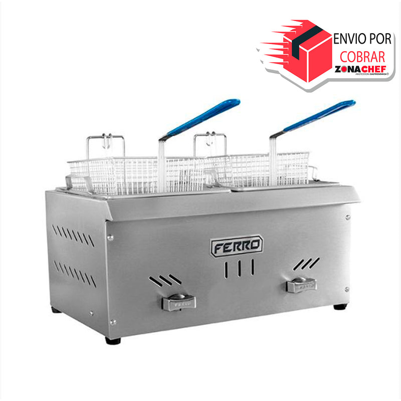 Freidora FERRO Petite Doble 6Lts Con 2 Canastillas Ac. Inox. Comodin