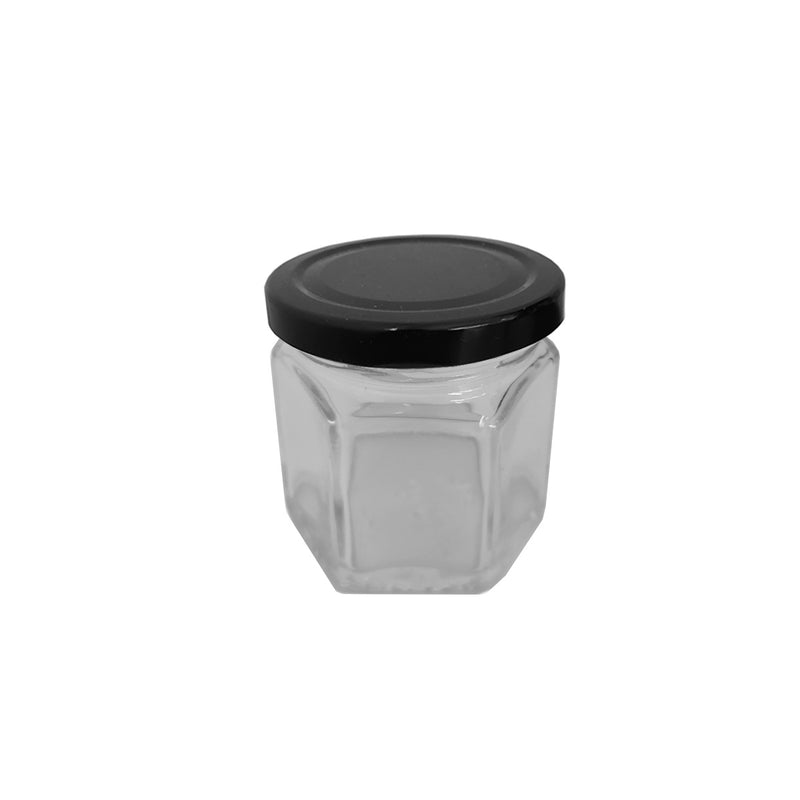 Tarro Hexagonal de 45ml de Cristal Caja de 224 pzas con Tapa Lp