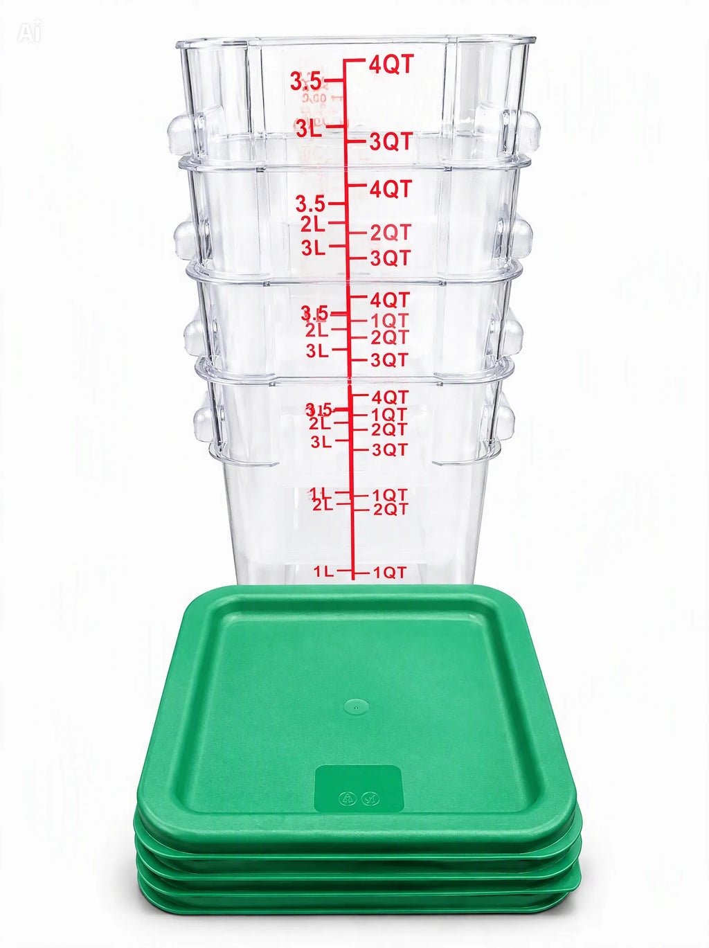 Set De 4 Contenedores De Policarbonato Cuadrados 4 Litros Con Tapa