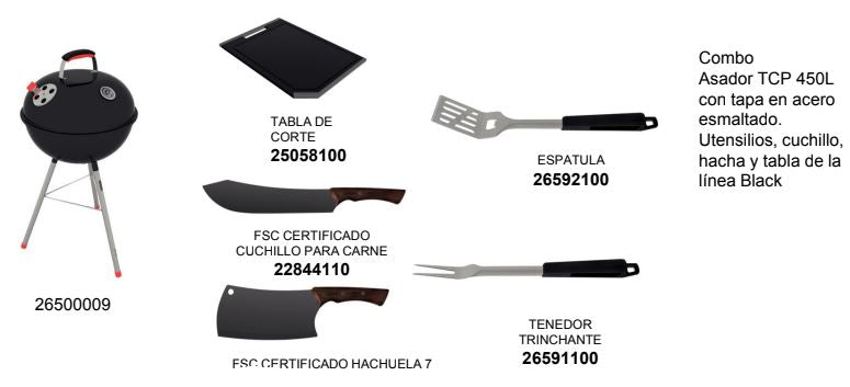 Asador Tcp 450 L+ Utensilios,chuchillo +Hacha Linea Black Tramontina