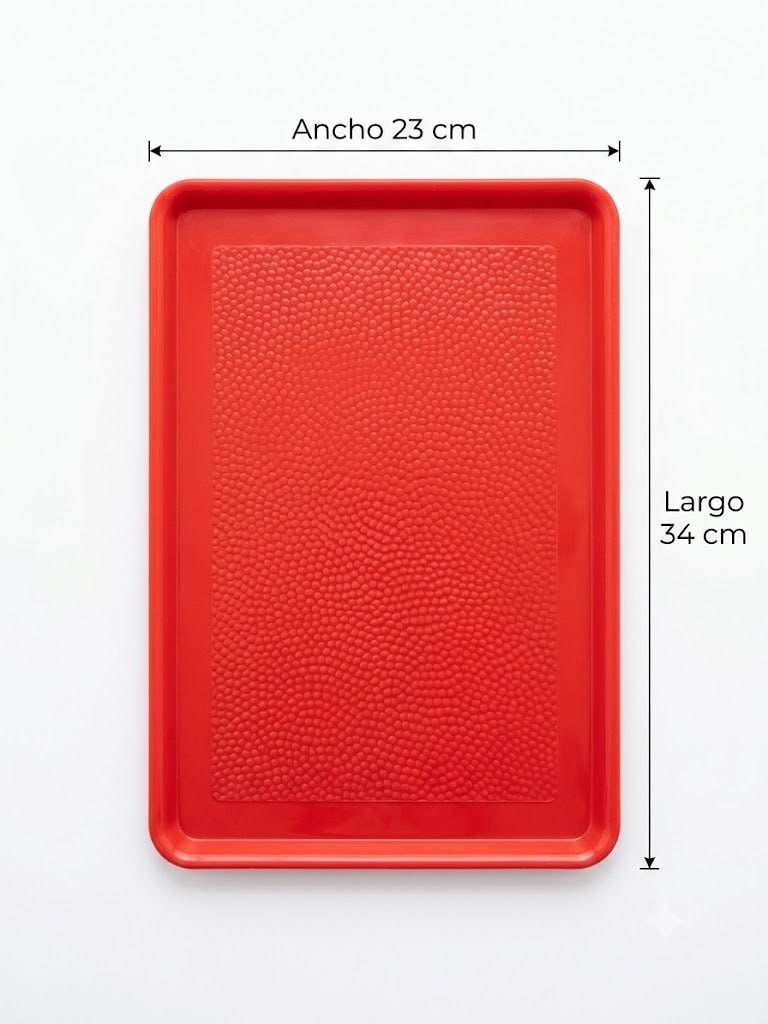 Charola rectangular polipropileno 34x23 cm Rojo