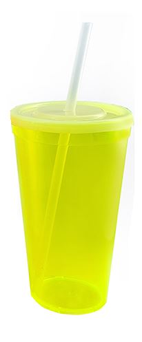 Vaso Maxi Jumbo 1000 ml con Tapa Policarbonato y Popote color Amarillo  TCP