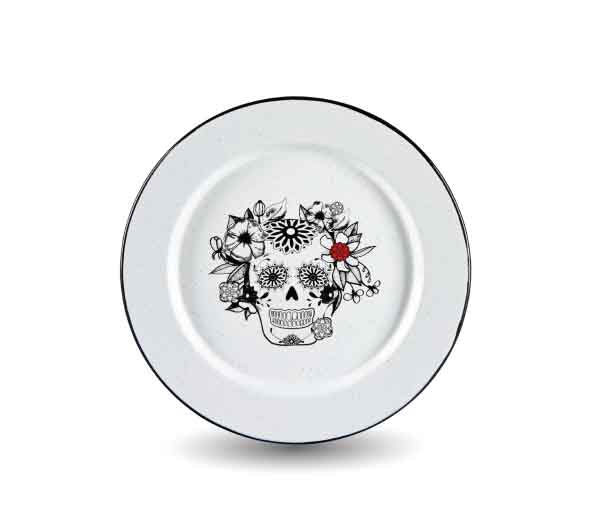 Linea Peltre Blanco c/Diseño Calaveras Plato Plano de 27 cm c/Ala Cns