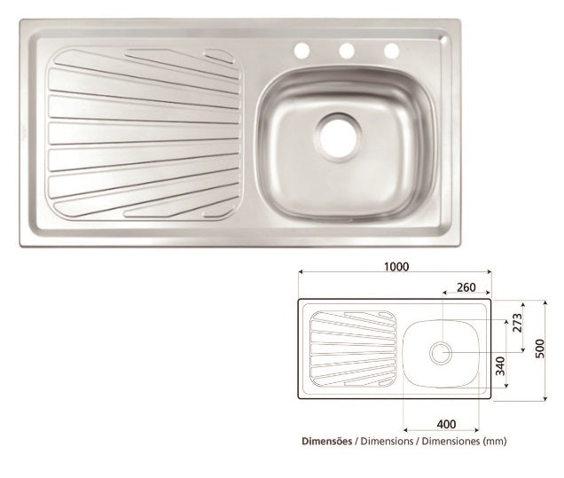 Tarja/Fregadero Tramontina 100 x 50 Derecho en Acero Inox 93944/535