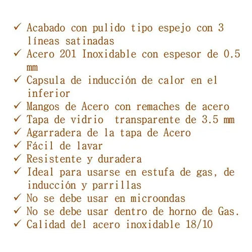 -Ollas en Acero Inoxidable c/Tapa de vidrio de diferentes Capacidades T&K-