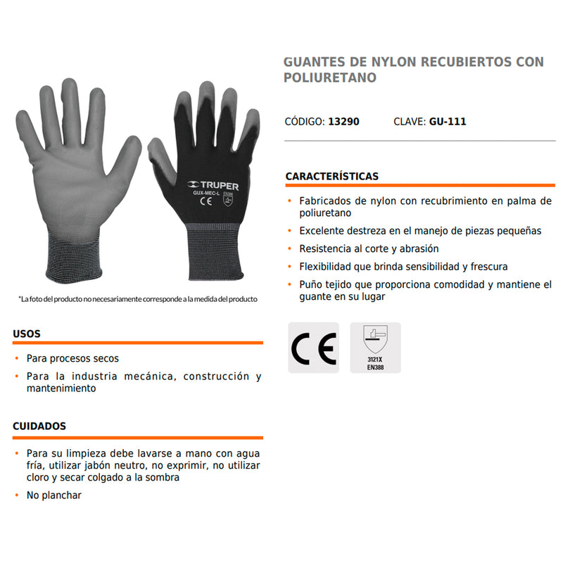 Guantes Chicos de Nylon con Recubrimiento de Poliuretano Caja con 6 Pares TPR